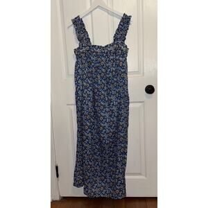 J.CREW‎ $138 Women's Cotton Cobalt Floral Voile Ruffle-Trim Shift Dress L CA656
